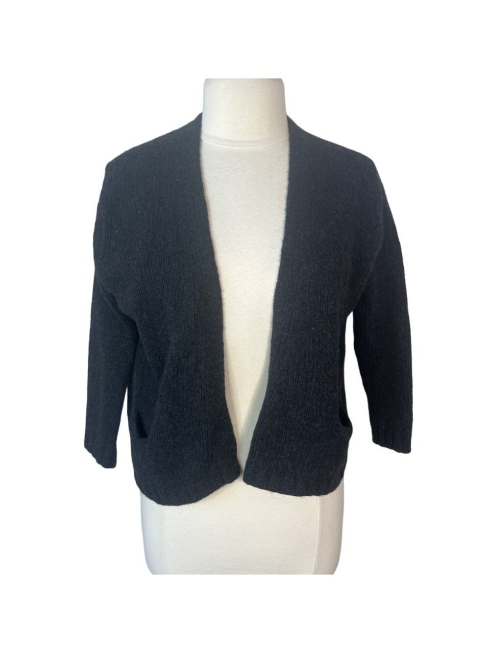 Vince Open Front Cardigan Sweater Wool Blend XS Black‎ Cropped Pockets